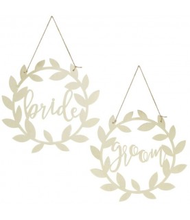 Wooden Bride & Groom Wedding Chair Signs