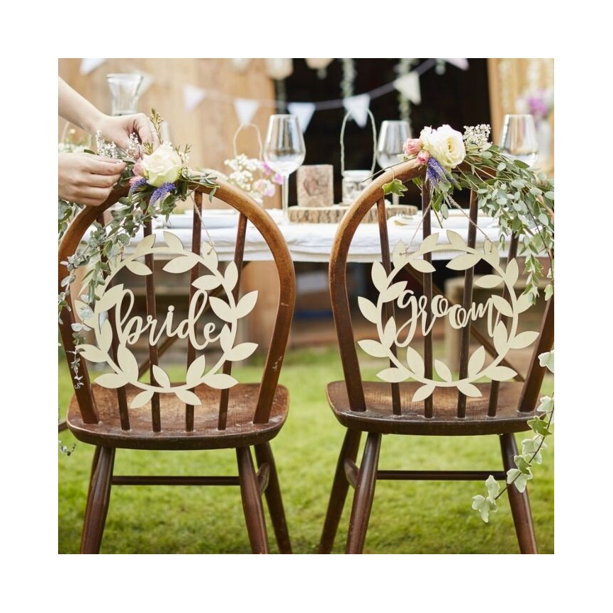 Wooden Bride & Groom Wedding Chair Signs
