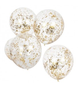 5 Ballons Micro- Confettis Dorés