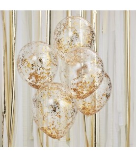 5 Ballons Micro- Confettis Dorés