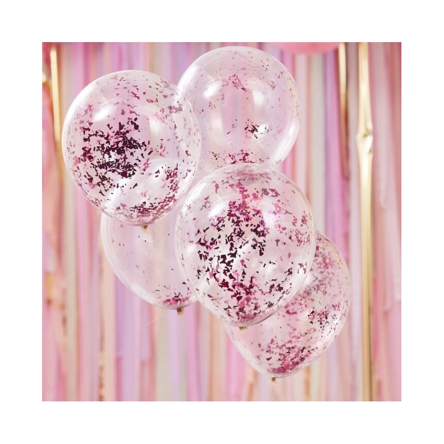 5 Pink Shredded Confetti Balloons