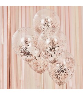 5 Rose Gold Shredded Confetti Balloons