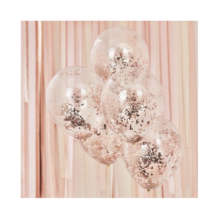 5 Rose Gold Shredded Confetti Balloons