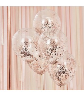 5 Luftballons mit Rose Gold-Konfetti Micro