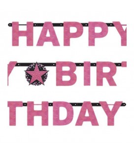 Pink Sparkle Happy Birthday Garland