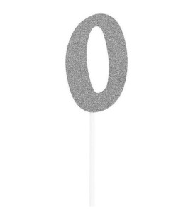 Silver Glitter Topper Chiffre 0