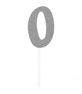 Silver Glitter Topper Chiffre 0