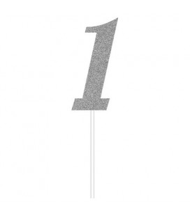 Silver Glitter Topper Chiffre 1
