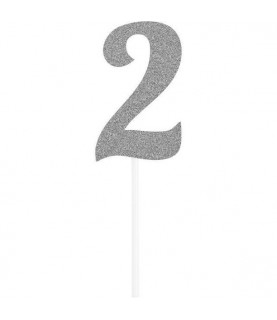 Silver Glitter Topper Chiffre 2