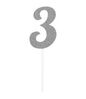 Silver Glitter Topper Chiffre 3