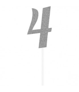 Silver Glitter Topper Chiffre 4
