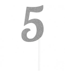 Silver Glitter Topper Chiffre 5