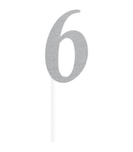 Silver Glitter Topper Chiffre 6