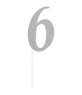 Silver Glitter Topper Chiffre 6