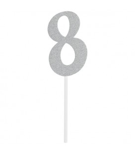 Silver Glitter Topper Chiffre 8