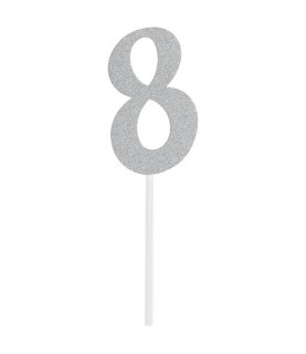 Silver Glitter Topper Chiffre 8