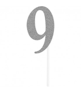 Silver Glitter Topper Chiffre 9