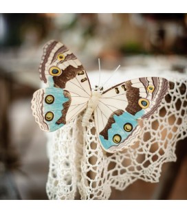 2 Wooden Butterflies Taupe/Blue