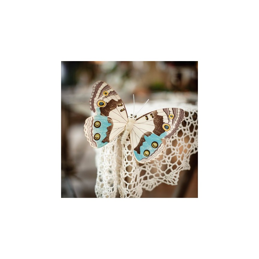 2 Wooden Butterflies Taupe/Blue
