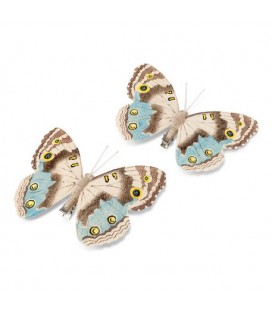 2 Wooden Butterflies Taupe/Blue