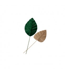 2 Magnolia Leaves Gold Glitter & Velvet Green L