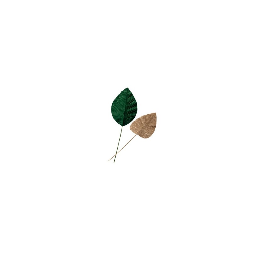 2 Magnolia Leaves Gold Glitter & Velvet Green L 2 Magnolia Leaves Gold Glitter & Velvet Green L