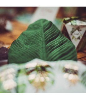 2 Magnolia Leaves Gold Glitter & Velvet Green L
