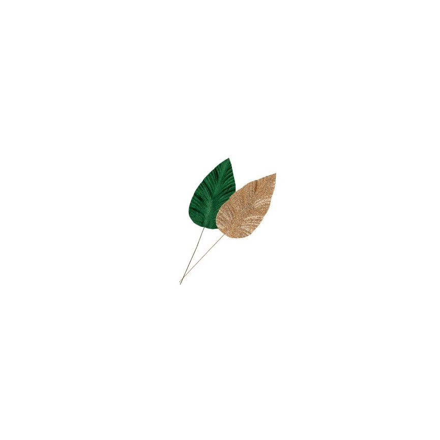 2 Magnolia Leaves Gold Glitter & Velvet Green L 2 Magnolia Leaves Gold Glitter & Velvet Green L