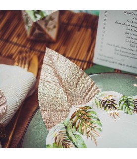 2 Magnolia Leaves Gold Glitter & Velvet Green L
