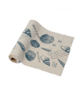 Blue Seashells Linen Table Runner