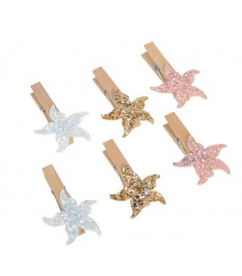 6 Glittered Starfish Clips