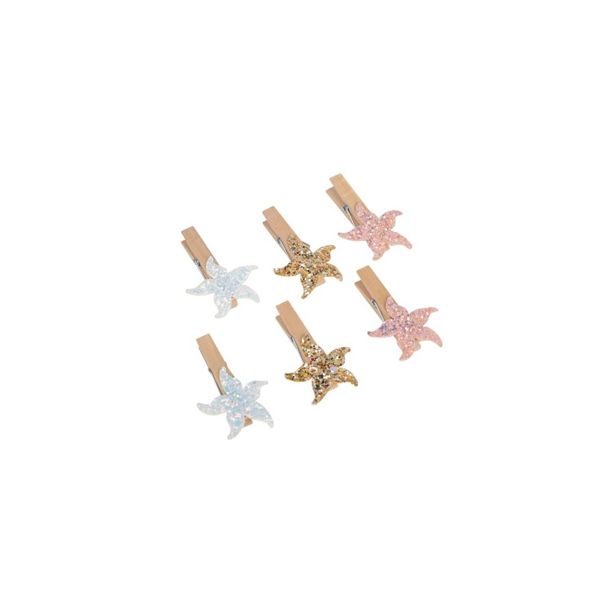 6 Glittered Starfish Clips
