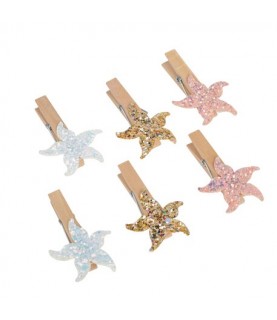 6 Glittered Starfish Clips