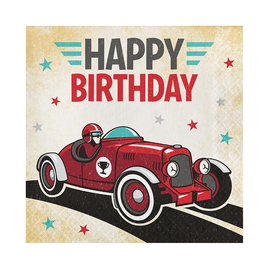 Vintage Race Car Happy Birthday Luncheon Napkins