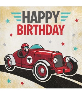 Serviettes Happy Birthday Voiture de Course Vintage