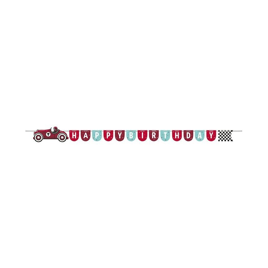 Guirlande Happy Birthday Voiture de course Vintage