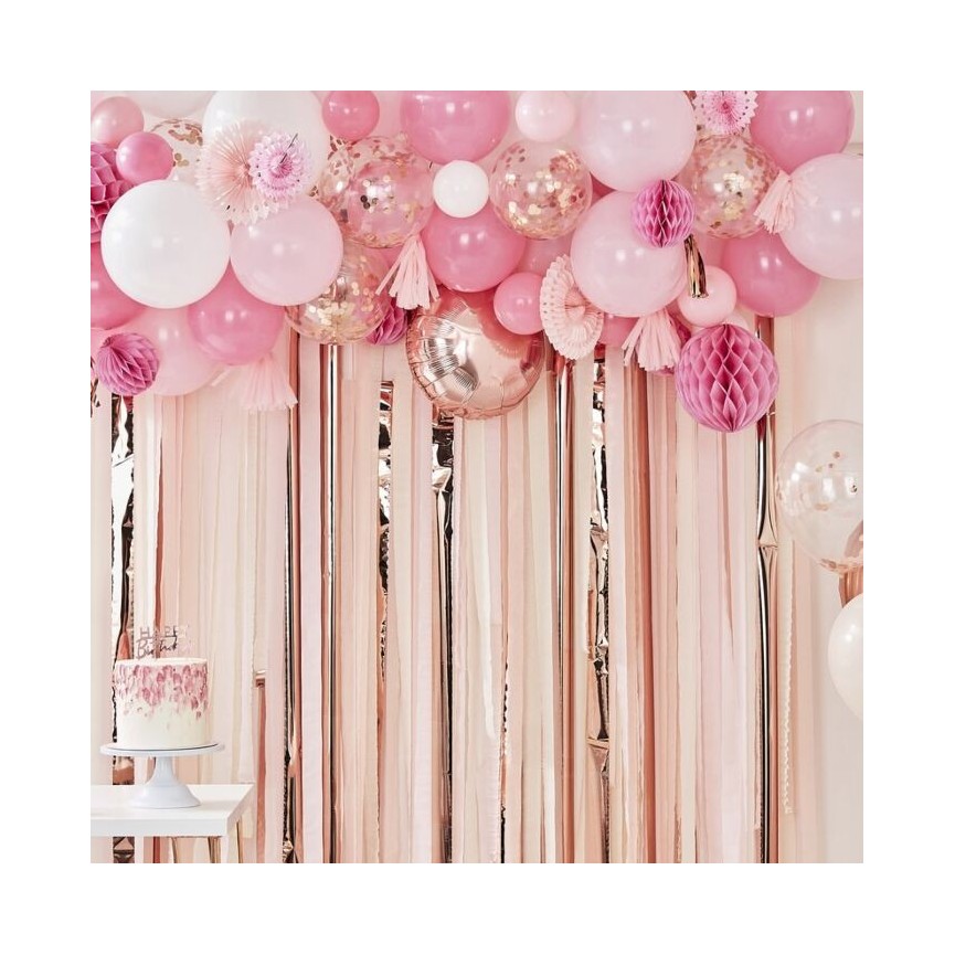 Blush Balloon and Fan Garland Backdrop