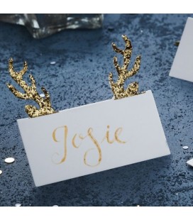 Platzkarten mit goldenem Glitter-Geweih