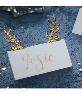 Platzkarten mit goldenem Glitter-Geweih