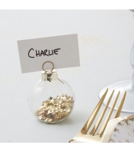 Gold Star Confetti Christmas Bauble Place Card Holder
