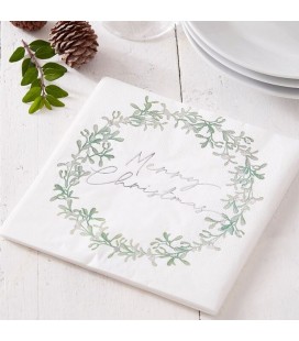Grandes Serviettes Couronne de Gui Merry Christmas