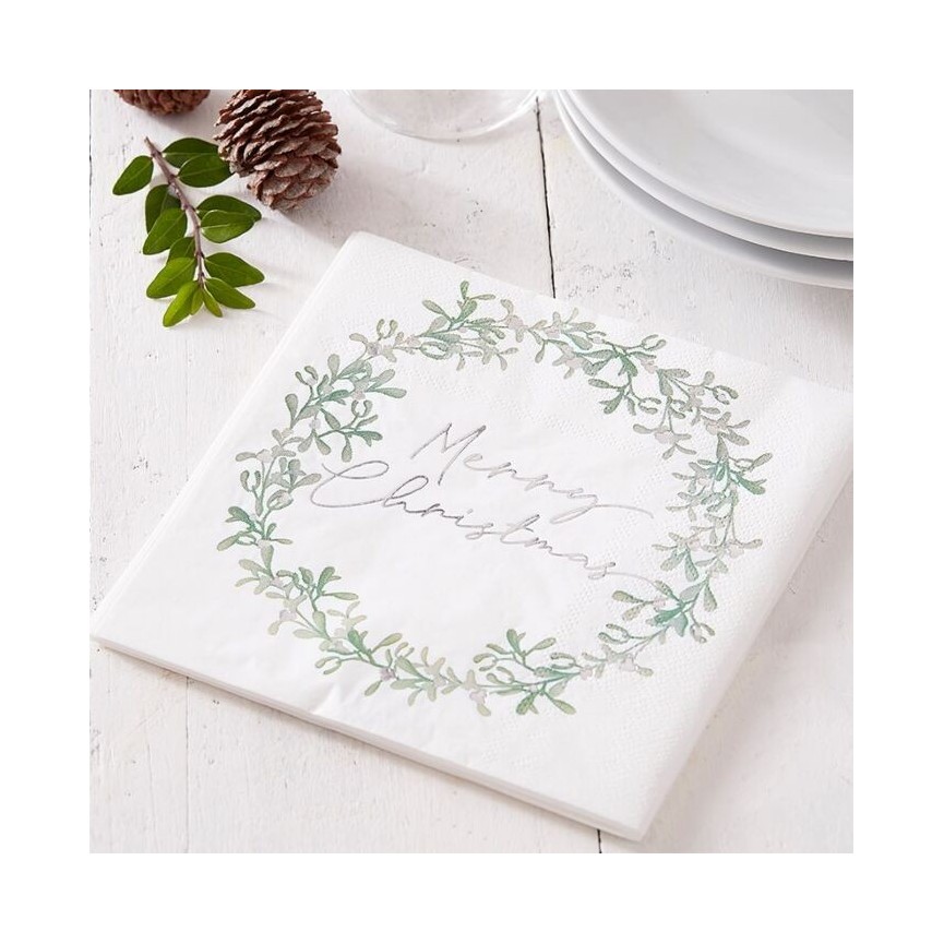Grandes Serviettes Couronne de Gui Merry Christmas