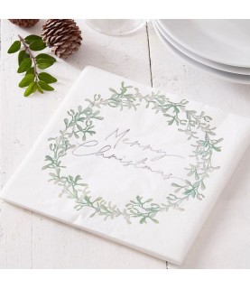 Grandes Serviettes Couronne de Gui Merry Christmas