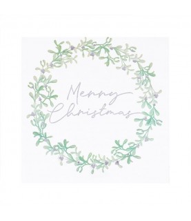Grandes Serviettes Couronne de Gui Merry Christmas