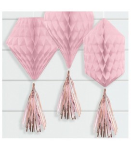 3 Blush Honeycomb Tassel Decorations