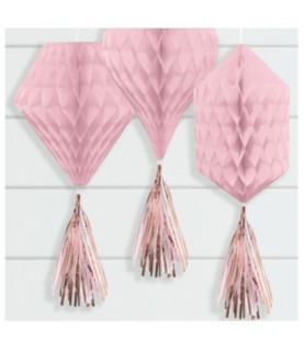 3 Blush Honeycomb Tassel Decorations