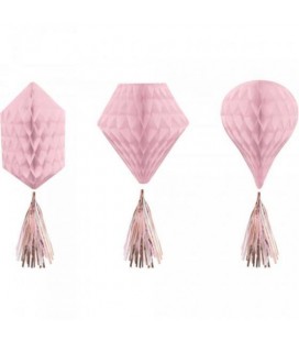3 Blush Honeycomb Tassel Decorations