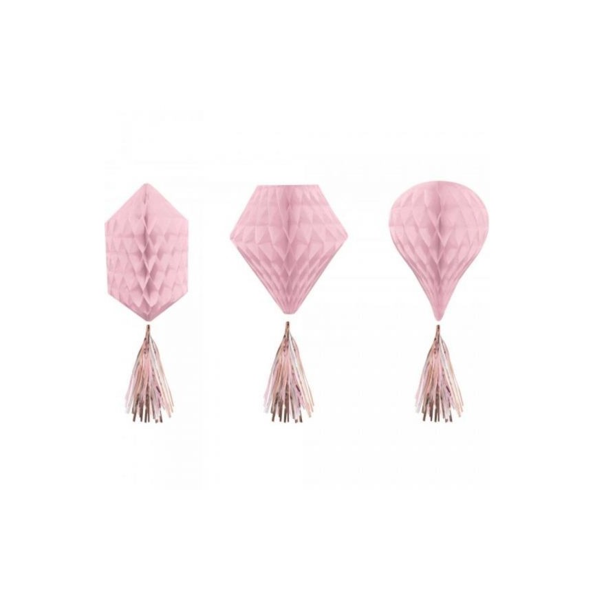 3 Blush Honeycomb Tassel Decorations