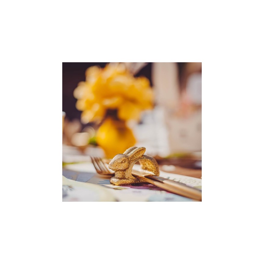 2 Gold Glitter Bunny Napkin Rings