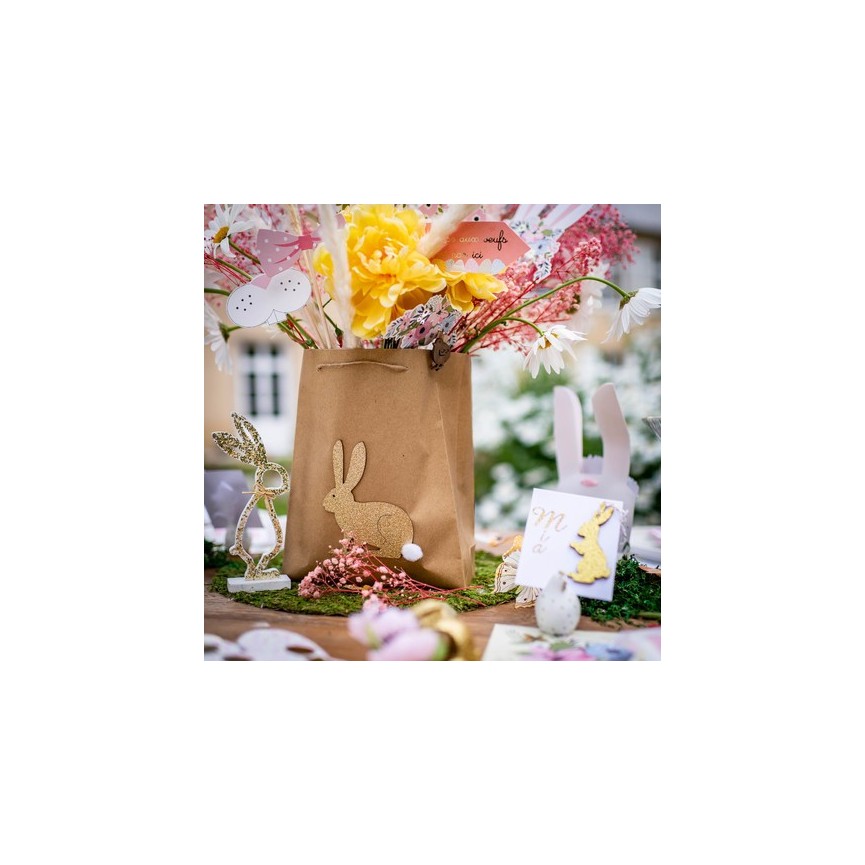 1 Bunny Kraft Bag with Gold Bunny and Pompom